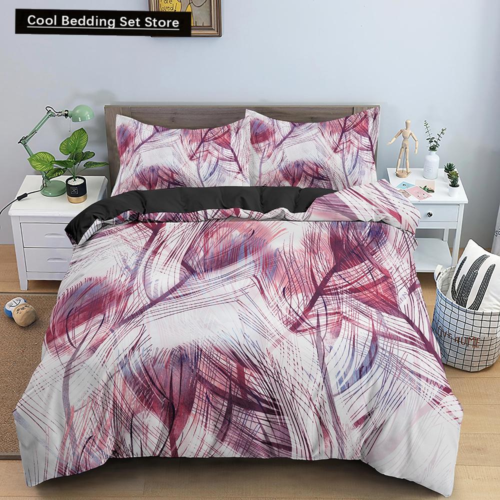 Boho Federn Bettbezug Queen King Size Bunt Vogel Feder Bettwäsche Set Tropische Blätter Polyester 3tlg