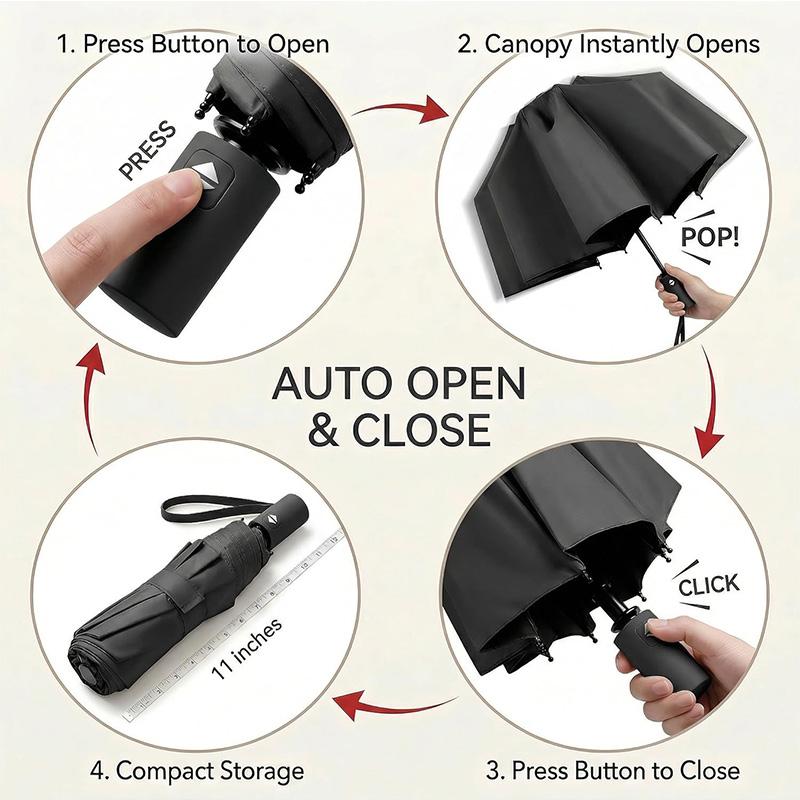 Deftones Windproof Auto 8 Rib Folding Umbrella Portable Outdoor Parasol