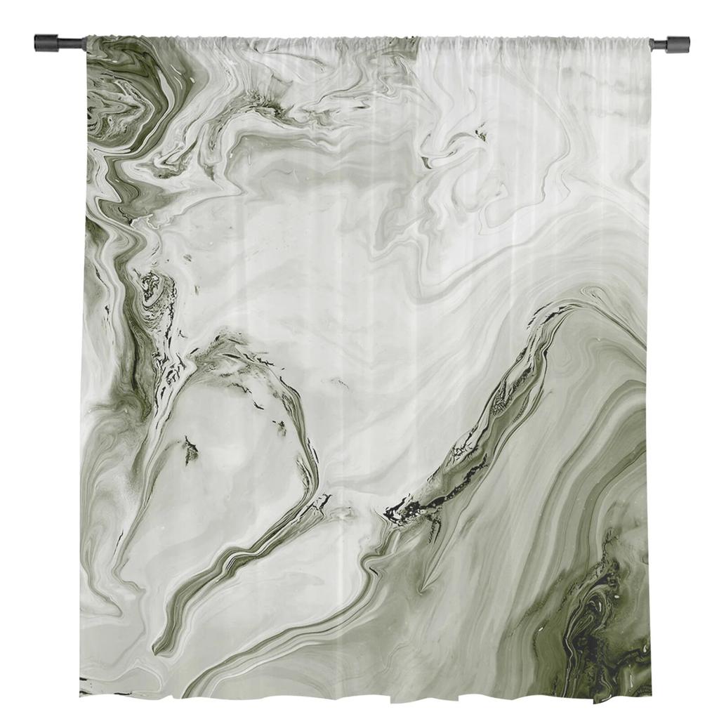 Marble Fluid Textured Sage Green Window Tulle Curtains For Living Room Kitchen Home Decor Sheer Voile Curtains