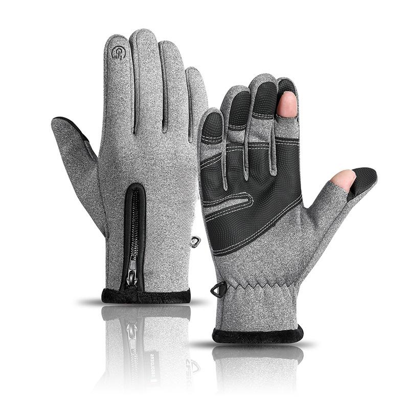 Waterproof Winter Fishing Gloves 2 Finger Flip Windproof Winter Outdoor Mountain Glove Women Men Gloves Velvet Warm Protection Fish Angling Gloves