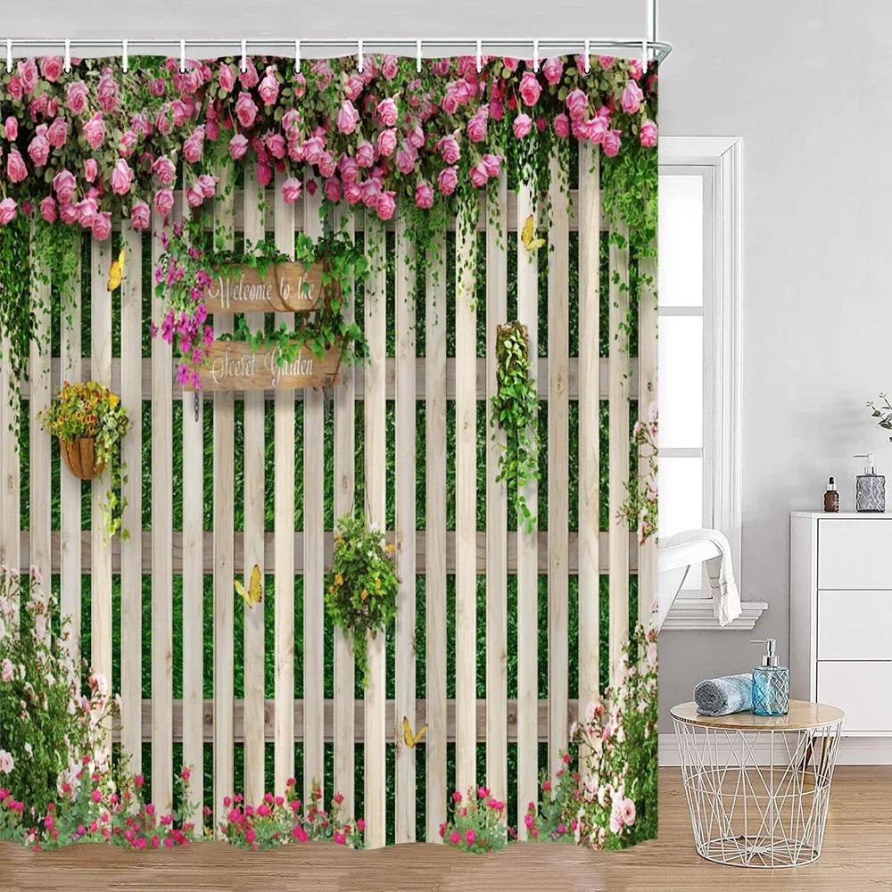 Vintage European Style Street View Shower Curtain Street View Old Stone Wall Plant Bathroom Curtain Bath Decoration