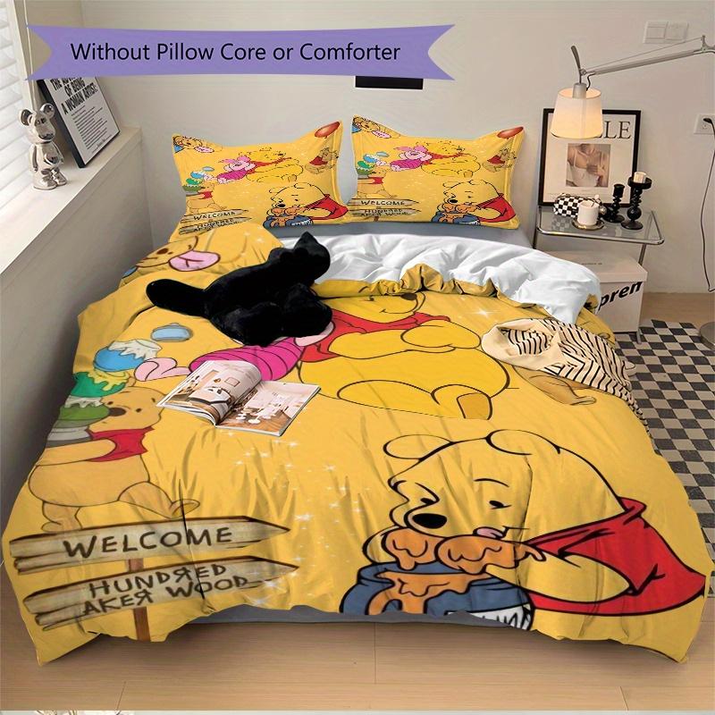 3-teiliges Bettwäscheset mit Aufdruck von Ferkel und Winnie Puuh, Weiche und bequeme Bettbezug für Schlafzimmer Q078