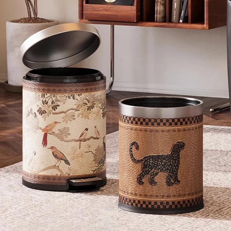 Vintage Waste Bins Metal Trash Can Luxury Living Room Wastebasket Large Capacity Separate Trashs Things for Home and Kitchen
