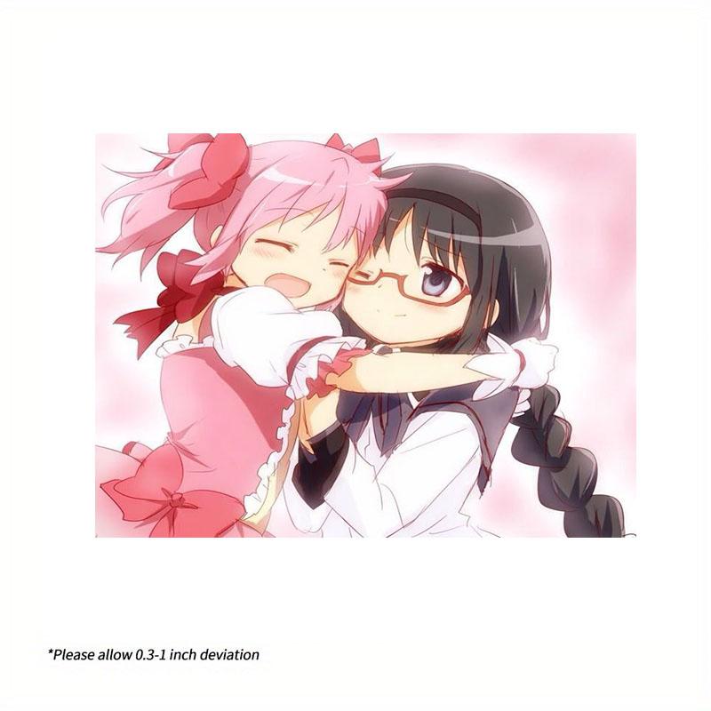 Anime Girl Hug Tapestry Pink  Black Hair Character Embrace Print Polyester Wall Hanging Kawaii Otaku Decor for Bedroom  Livi