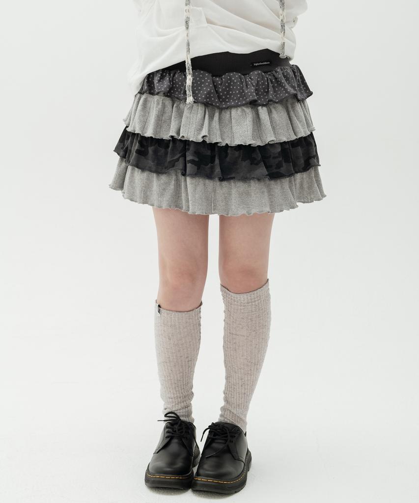 High School Disco Tiered Layered Mini Skirt_Gray