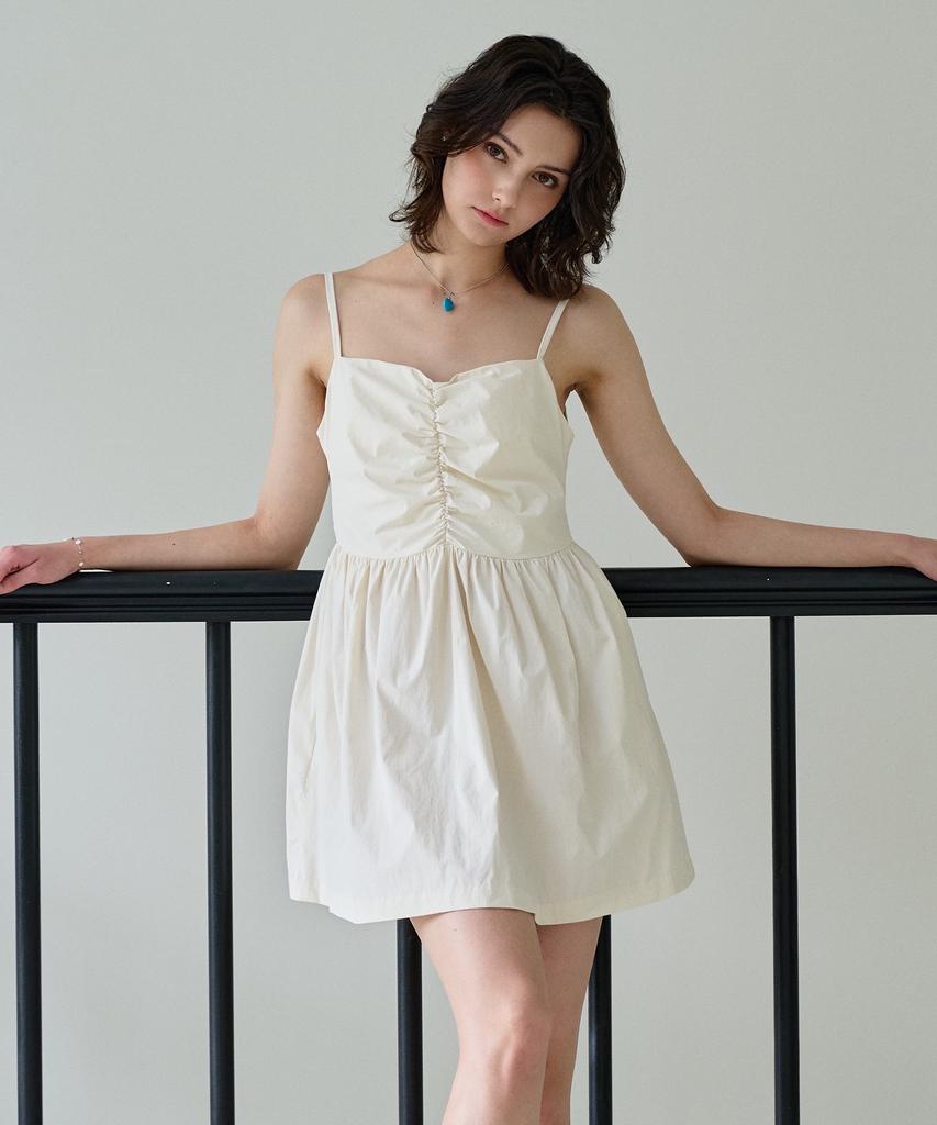 PLUNASTUDIO Washer Shirring Mini Dress_Cream