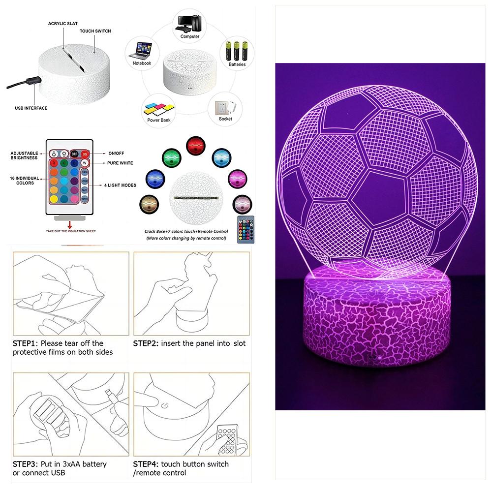 3D Fußballlampe Illusion Kinder LED Nachtlicht Leuchtender Fußball Touch Nachtlicht Kinderzimmer Dekoration Tischlampe Geschenke