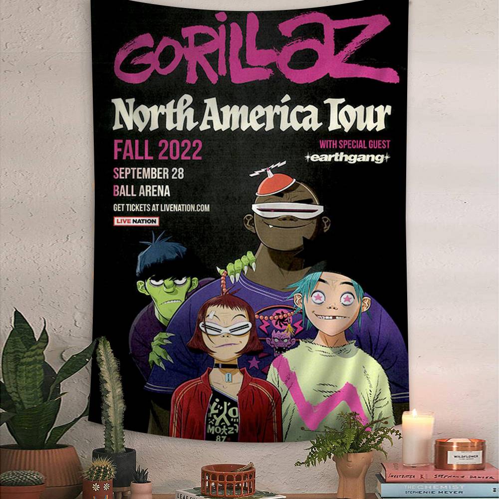 Retro Gorillaz Posters Music Prints Printed Large Wall Tapestry Hanging Tarot Hippie Wall Rugs Dorm Cheap Hippie Wall Hanging
