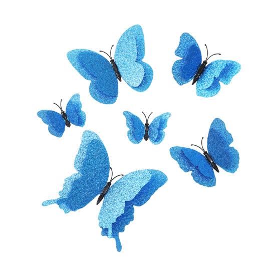 6 sztuk 3D Błyszczący Motyl Dekoracja Ścienna Dwupoziomowe Skrzydła Naklejki Artystyczne Motyl na Ścianę Samoprzylepne Wielokrotnego Użytku Naklejki Muralowe dla Pokoju Dziecięcego Sypialni Salonu