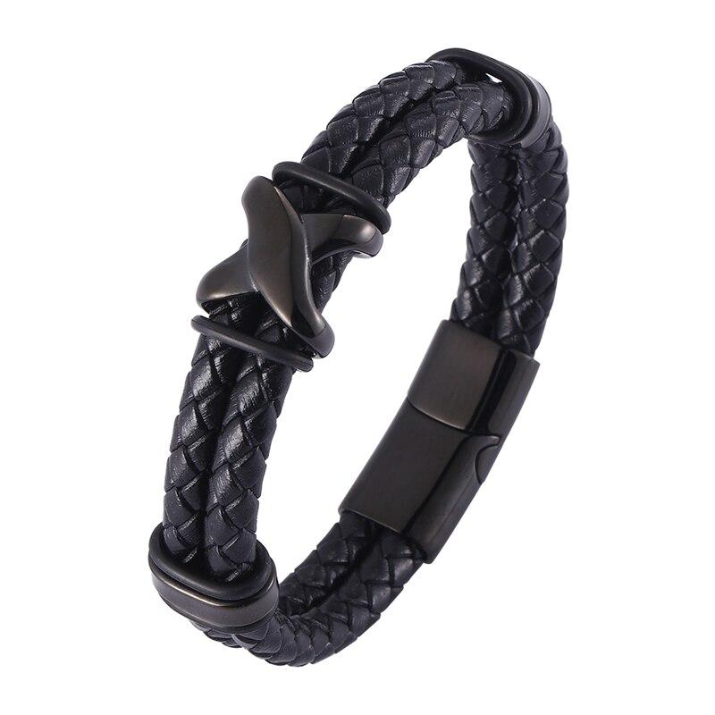 Gothic Men Fashion Braided Genuine Leather Bracelet Cross Accessories Homme Femme Bracelets Handmade Jewelry