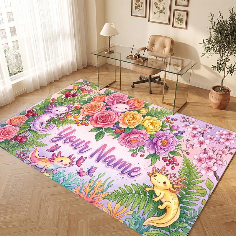 Blumengarten Thema Weicher Kristall-Samt Teppich Benutzerdefinierter Name & Text Druck Rutschfester Boden Teppich für Schlafzimmer Wohnzimmer