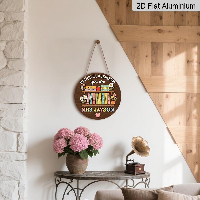 2D Flat, Vintage-style Premium Aluminum Wall Covering, Available In Various Sizes. Adorned with Book, Flower, and Apple Motifs. Suitable for Indoor