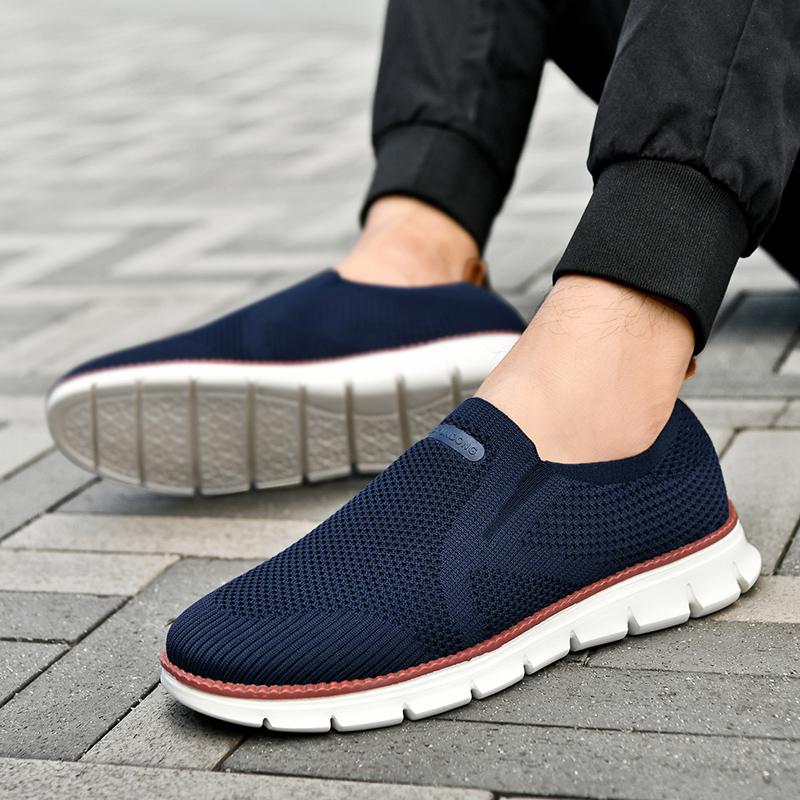 Summertime New Mens Athletic Shoes Airy Mesh Cloth Shoes Outside Daily Wear Shoes Mens Anti-Skid Flying Woven Shoes Plus Size 50