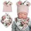 Lightweight Girls' Hat and Scarf with Pompoms Spring Autumn Cotton 48-50
