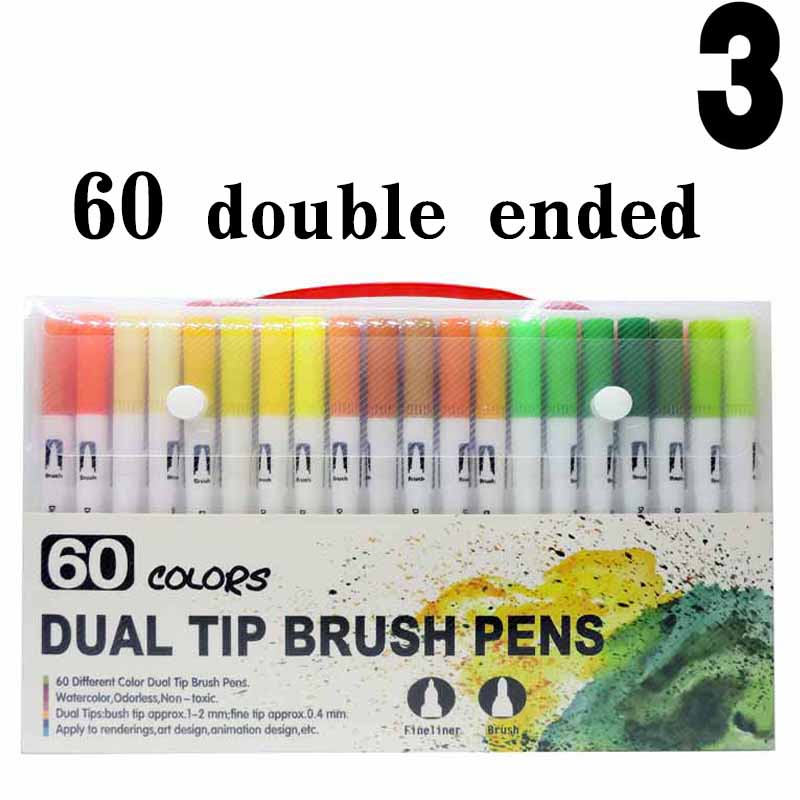 60/120 Colors Dual Tip Brush Art Marker Pens – Watercolor Fineliner & Brush for Manga Coloring Drawing Painting Stationery Supplies