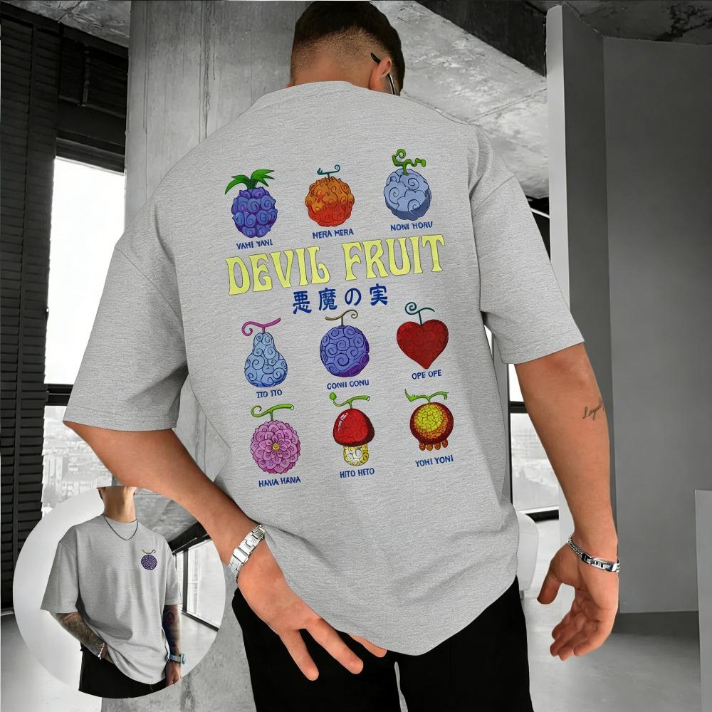 One Piece Devil Fruit Unisex Pure Cotton Tshirt 2026 Summer Anime Print American Loose Casual Parentchild Short Sleeved Top