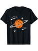 Basketball Planet Saturn Rings Graphic T-Shirt Men Casual Round Neck Short Sleeve Cotton Tee