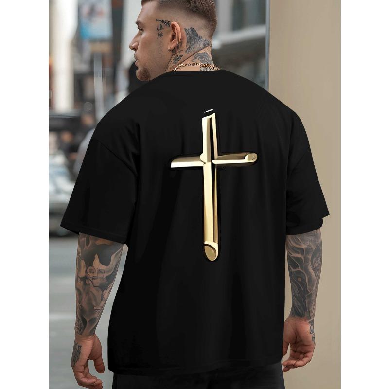 European Size Men's Oversized Summer T-Shirt with Money Lettering Print - Breathable Round Neck Short Sleeve Casual Loose Fit Tee for Outdoor Sports
