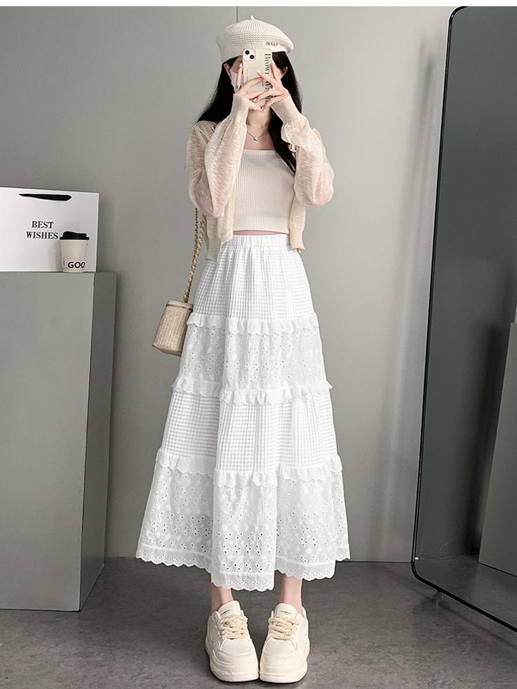White Half-body Skirt Female Spring, Summer and Fall High-waisted Thin Medium-length A-line Ballet Style Fluffy Cake Skirt