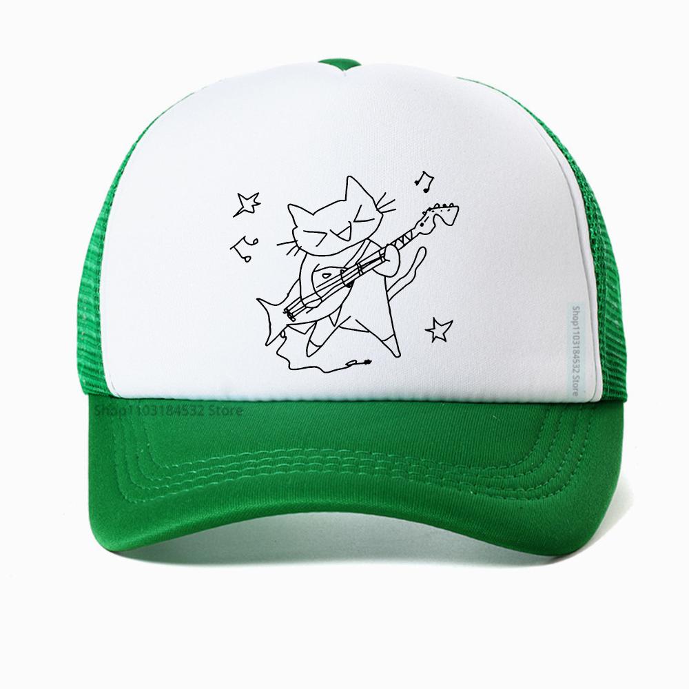Music Is My Life Cat Graphic Baseball Cap Unisex Summer Fashion Visor Outdoor Adjustable Mesh Breathable Trucker Hat