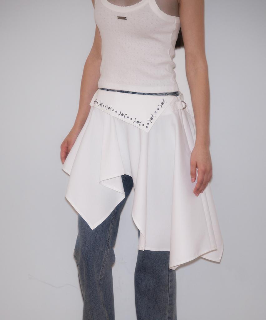 Rose Franz Stud Unbalance Flare Skirt [Ivory]