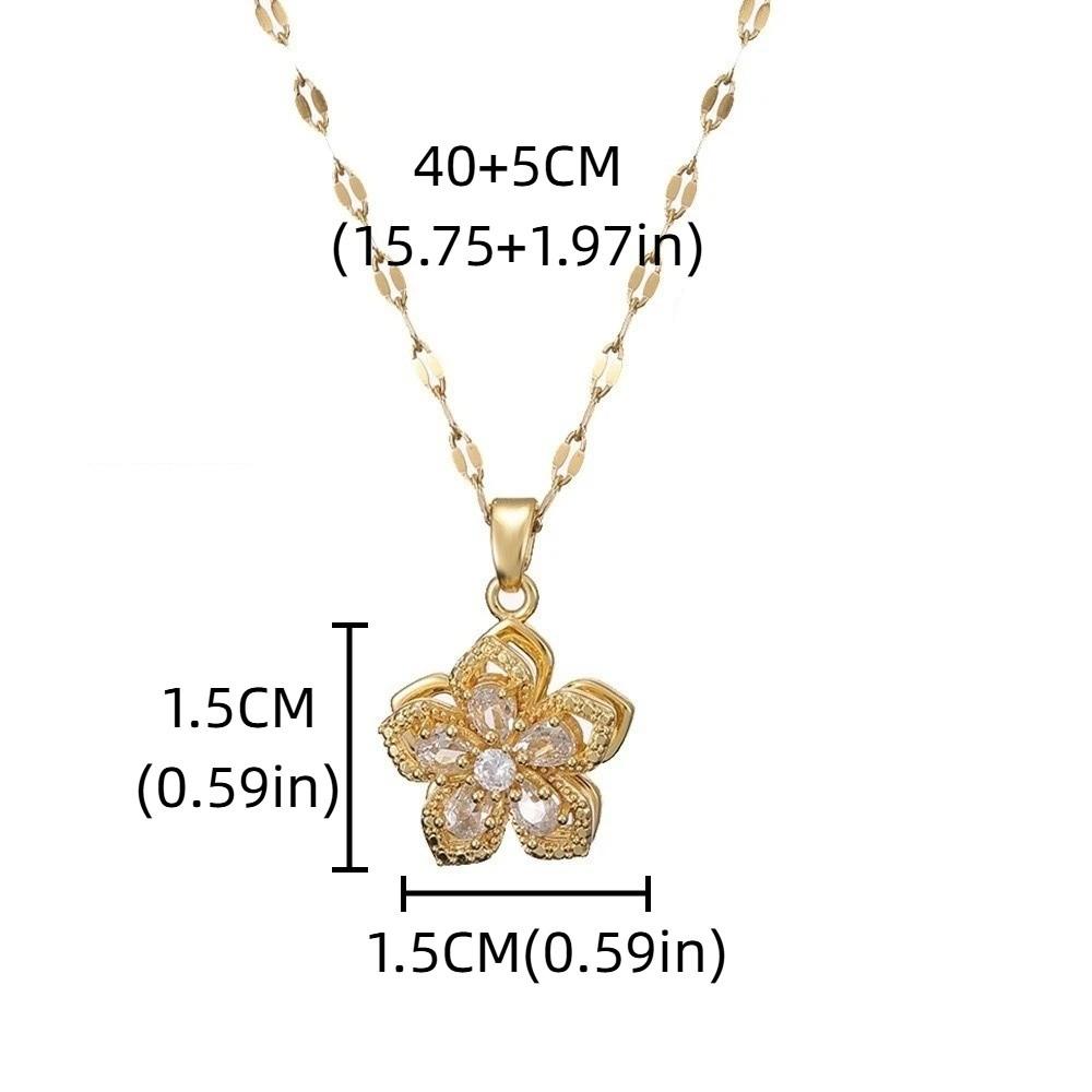 Sweet Zircon Pendant Necklace Shiny Petal Gold Necklace Gifts Rotatable Flowers Choker  Wedding