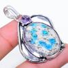 Natural K2 Blue Azurite, Kunzite Gemstone 925 Sterling Silver Pendant 2.01" N3A58