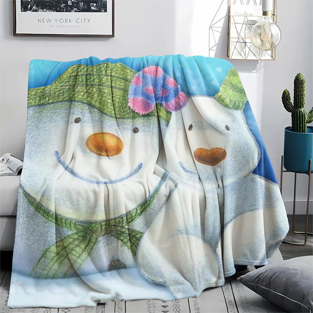 1 pièce Couverture en Flanelle Imprimé Bonhomme de Neige, Haute qualité Toutes Saisons, Décoration de Maison, Chaleur et Confort, Parfait pour les Cadeaux de Noël