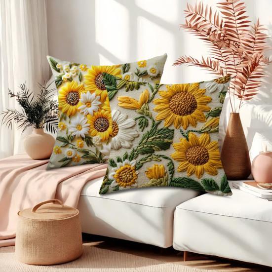 Solros Kuddfodral Sommarblommor Kuddfodral Dekorativt Lantligt Kuddfodral för Hem Vardagsrum Soffa Sovrum Dekoration