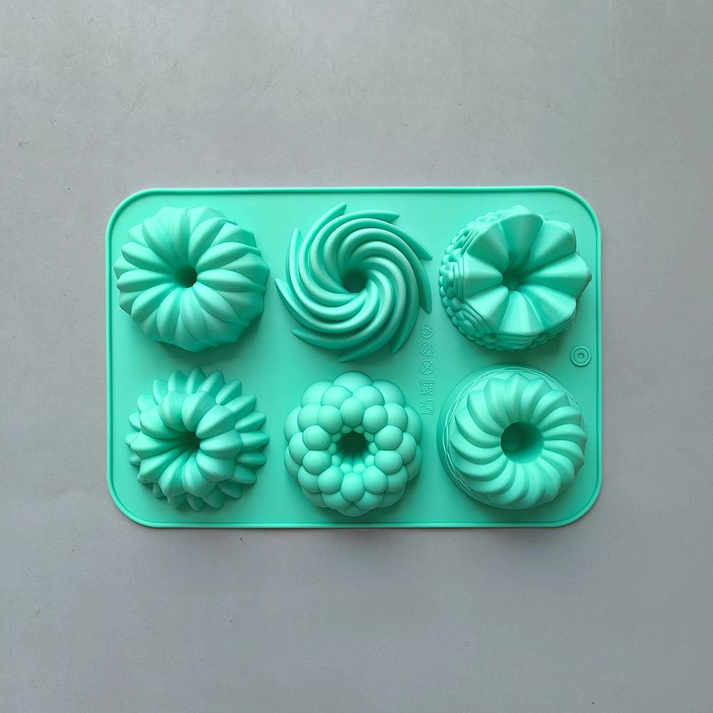 1 Stuk Siliconen Donut Bakvormen Meerkleurige Doughnut Pannen 6-Caviteit Ontwerpen Donut Bloemen- en Spiraalvormig Geschikt Voor Bakken