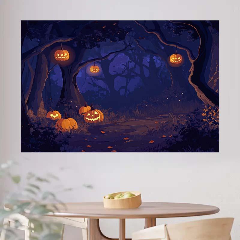 1 Halloween pumpkin forest background with little ghost lights and a dark forest  no need for power Halloween decorations