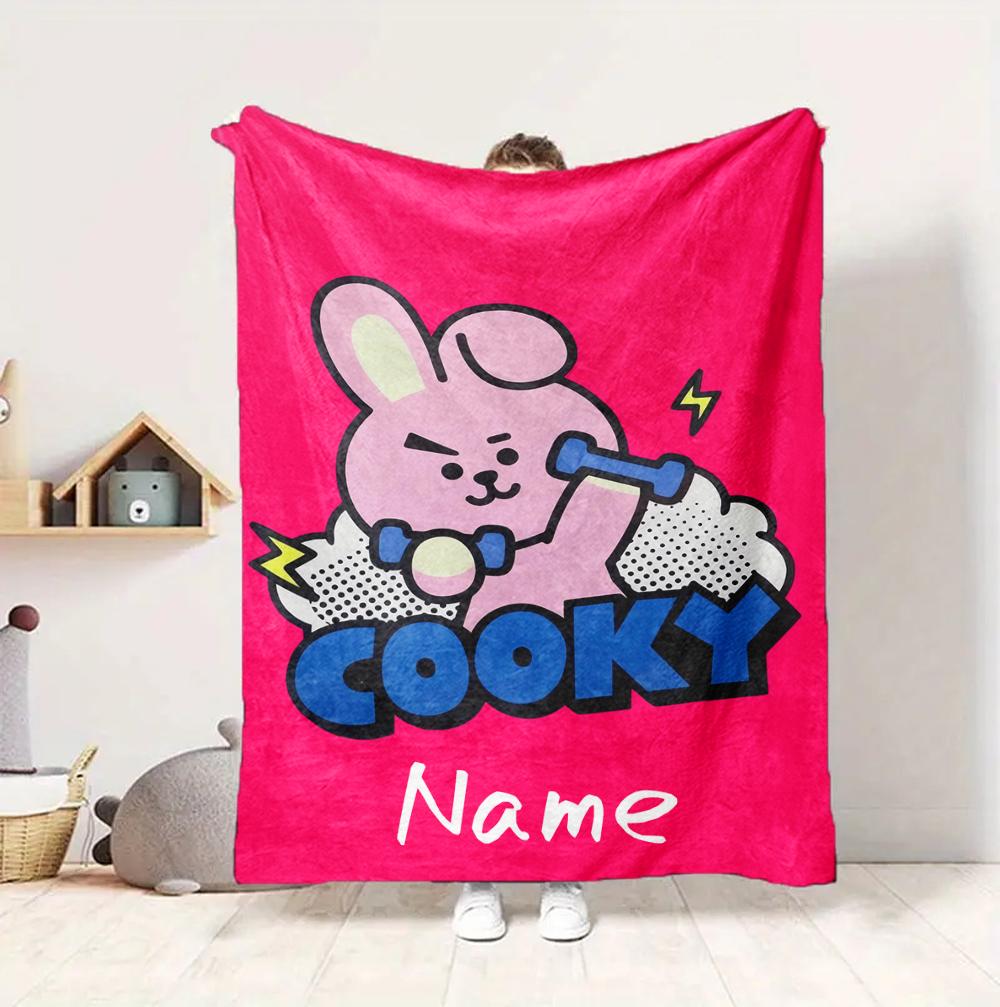 Custom Name Kawaii Friends Flannel Blanket Throw Blanket Soft Warm Sofa Bed Home Decor Unique Gift