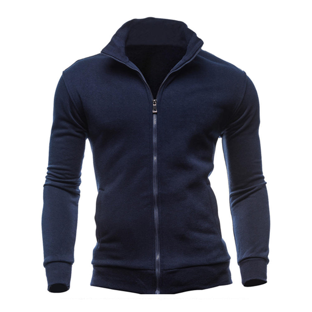 Men Sweatshirt Zipper Up Stand Collar Hoodie Jacket Men's Solid Color Cardigan