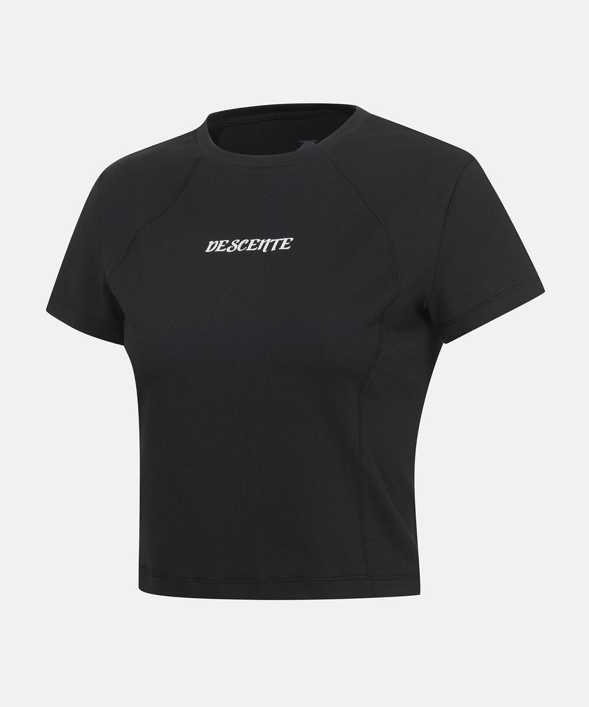 DESCENTE Women'S Slim Fit Semi-Crop Short Sleeve T-Shirt Black (Sp322Tts76)