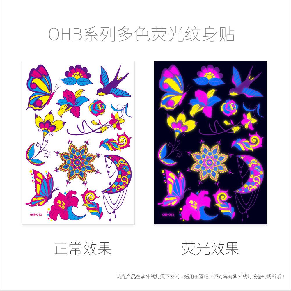 Fluorescent Butterfly Face Tattoo Sticker Nightclub Bar Sticker Flower Arm Waterproof Eco-Friendly Tattoo Sticker