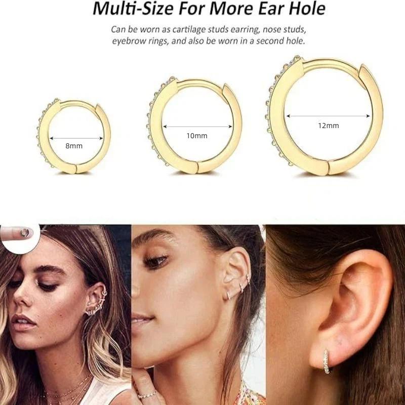 2Pcs/Pair Tarnish-Resistant Metal  Zirconia Hoop Earrings Gold Silver Color Huggie Cartilage Earring Piercing Jewelry