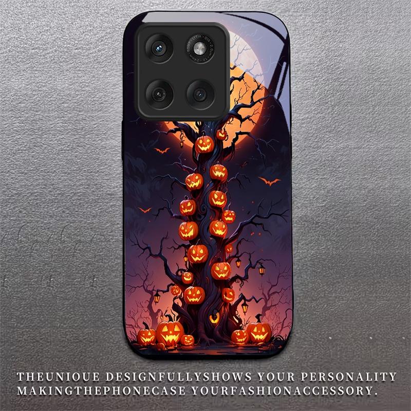 Halloween Pumpkin Black Glass Phone Case For Motorola Moto Edge 70 60 Fusion 50 Ultra 40 Neo 30 Pro 20Lite 60s 50Neo Black Cover
