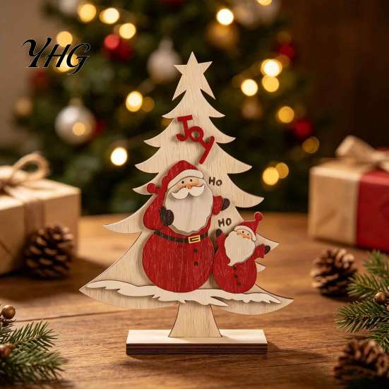 Solid Wood Santa Claus Figures Nordic Christmas Ornaments, Reindeer Snowman Figurine, Retro Ornaments Rustic Desktop Decoration for Holiday