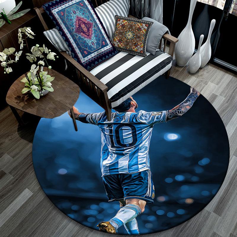 Lionel Messi Printed Round Rug, Non Slip Washable Circular Carpet For Living Room Bedroom Playroom, Sports Fan Decor, Holiday Birthday Gift