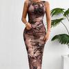 Yousheng Women Bodycon Maxi Dress Summer Sleeveless Ruched High Slit Tank Dress Floral Mesh Beach Vacation Party