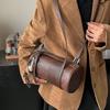 Popular Retro Maillard Texture Portable Soft Leather Cylindrical Bag Women's Versatile Simple Multi-back Pillow Bag