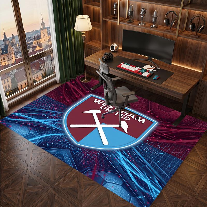 West Ham United Football Print Crystal Velvet Rug, Comfortable Water Absorbent Non Slip Indoor Floor Carpet