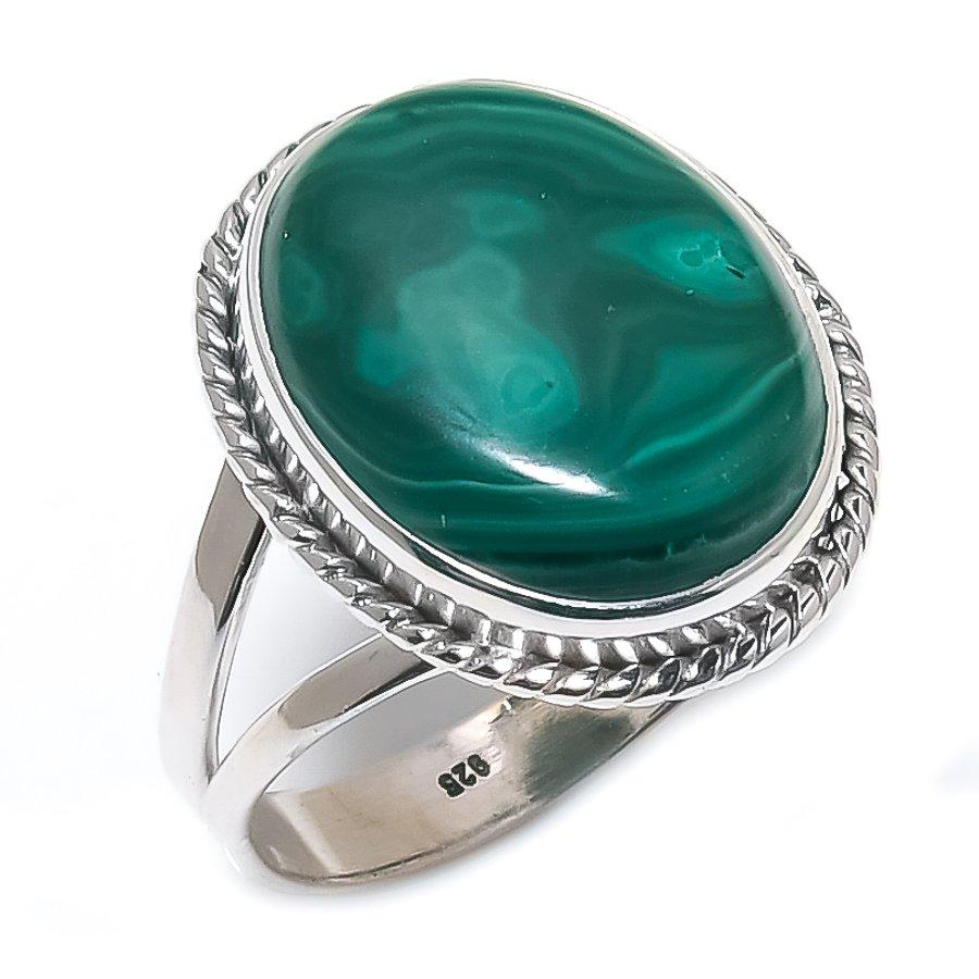 Natural Malachite Gemstone 925 Solid Sterling Silver Jewelry Ring Size 10 G2d91