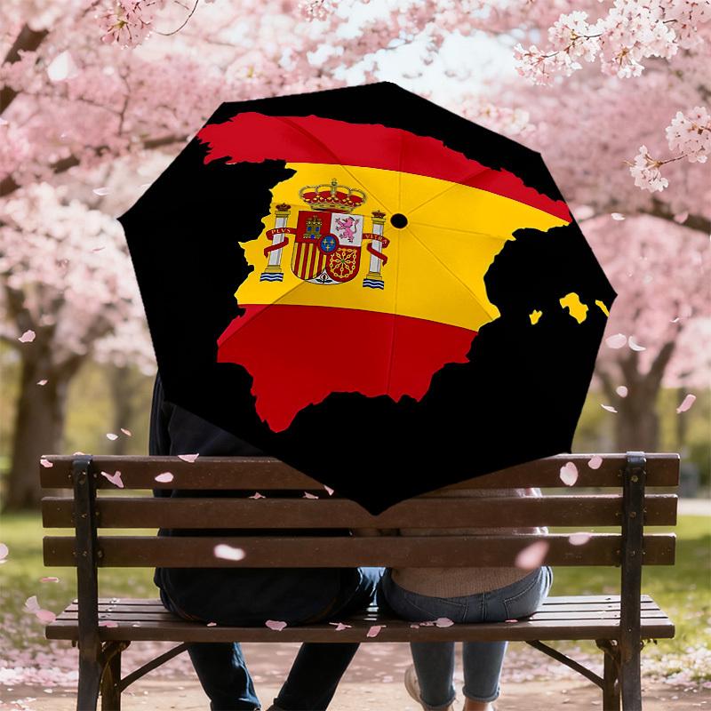 1PC Spain Flag Umbrella-8-Rib Reinforced, Automatic Open, Lightweight & Durable, Cute Fashion Accessory for Outdoor-T354