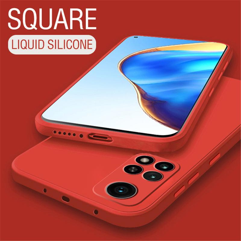 Capa de Silicone Líquido com Toque de Pele Para Xiaomi Redmi Note 12 11 10 Pro 11S 10S A1 10C 10A 9T Poco X4 X3 NFC M4 M3 Pro 4G 5G Capa Quadrada Macia à Prova de Choque
