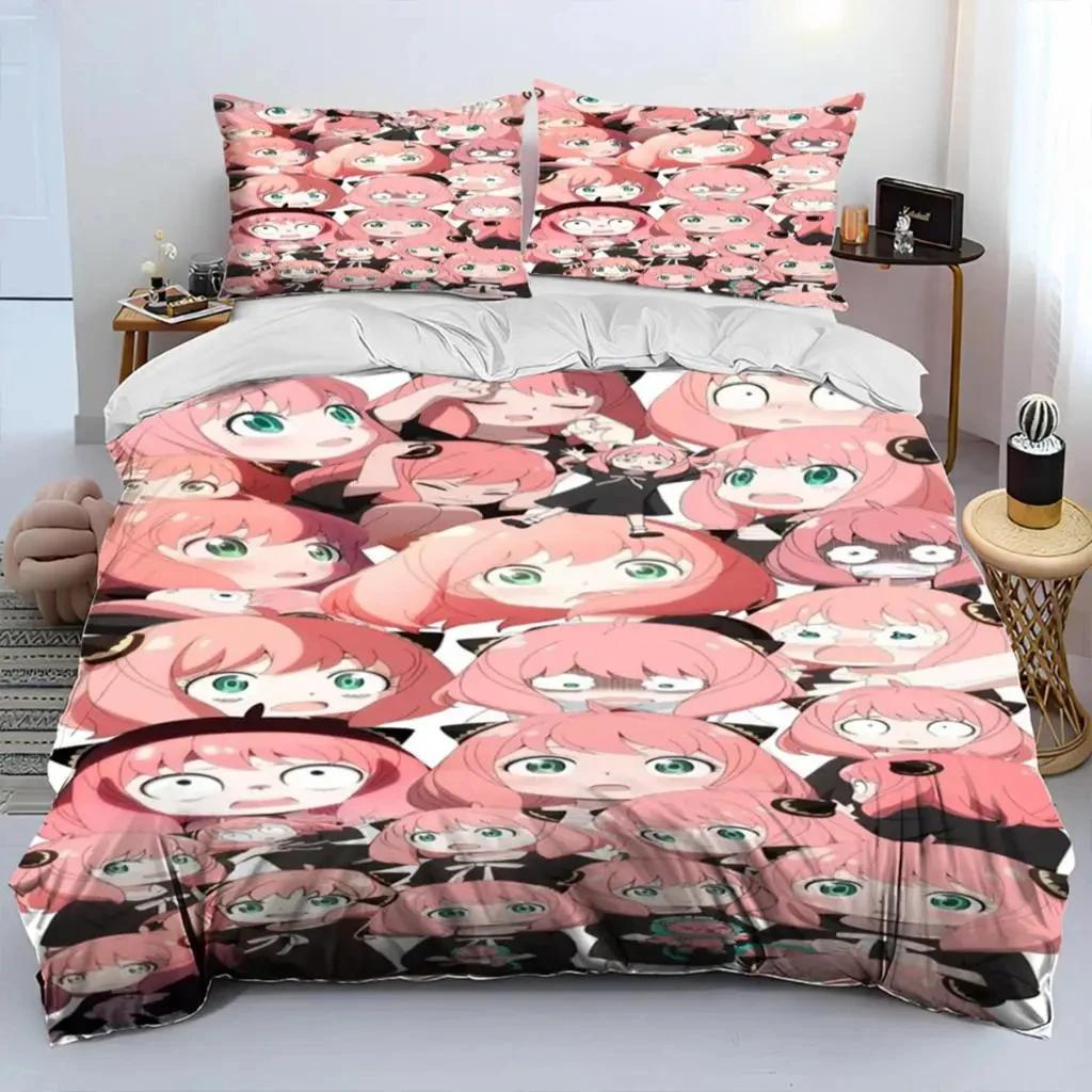 3D Anime Spy×Family Anya Bettwäsche-Set Bettbezug Steppdecke Bett-Set Steppdeckenbezug Kissenbezug King Queen Twin Größe Jungen Mädchen Erwachsene