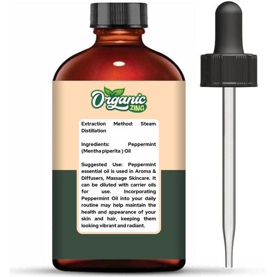 Óleo Essencial Orgânico Zing Hortelã Pimenta Arvensis Puro & Natural para Cuidados com a Pele, Rosto, Cabelo, Aromaterapia, Difusor, Condicionador - 118ml
