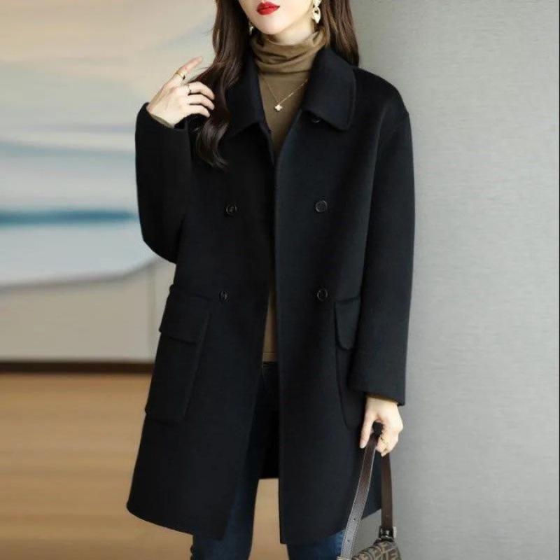 Southeast Asia Women's Mid-Length Woolen Coat: Korean Style, Warm, Loose Fit for Autumn/Winter