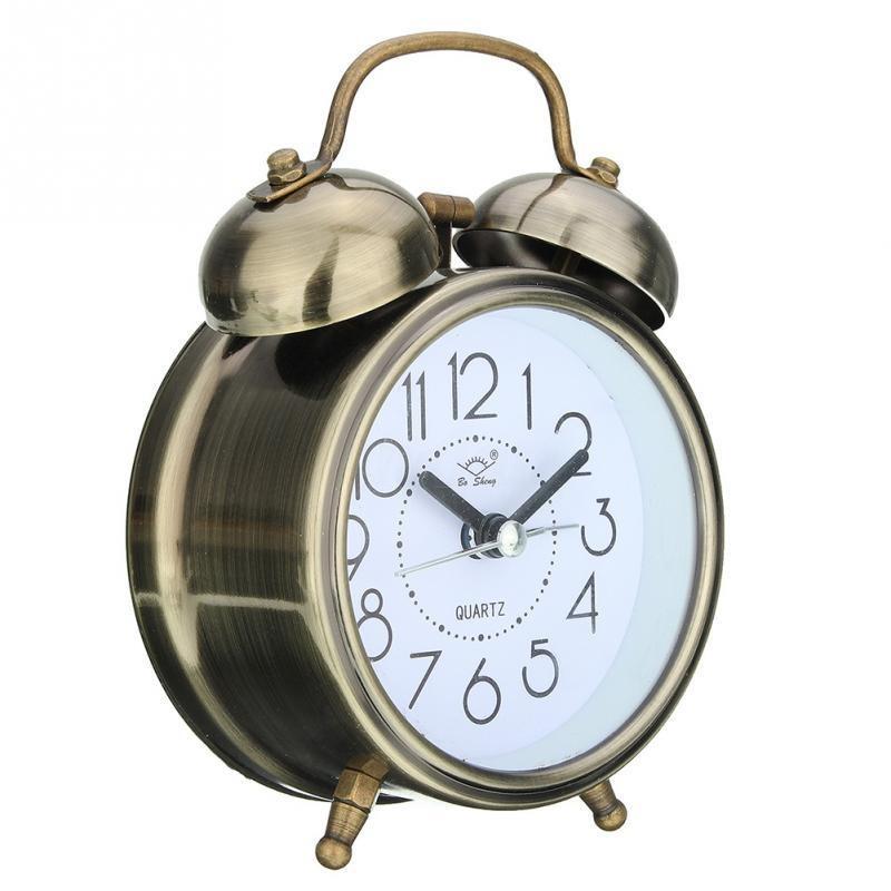 Wecker Retro Stumm Zeiger Uhr Horn Doppel Klingeln Nachttisch Nacht Licht Hause Dekoration