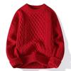 Men's Winter Cable Knit Sweater: Casual, Solid Color, Light Mature Style, Round Neck Pullover.
